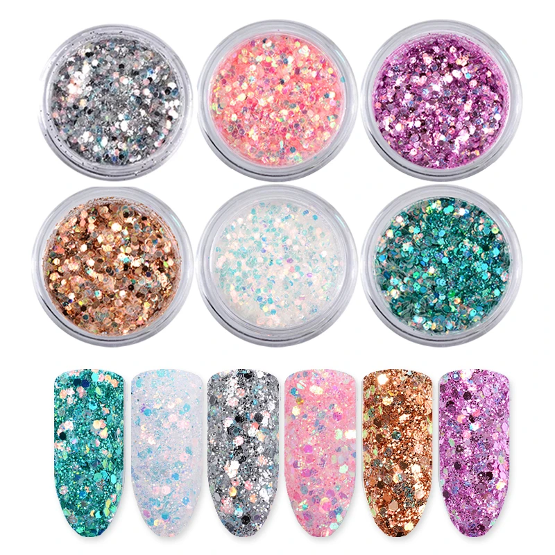 

6boxes/set Laser Mixed Nail Glitter Powder Sequins Shining Colorful Flakes DIY Charm Dust Nail Art Decoration Accessories