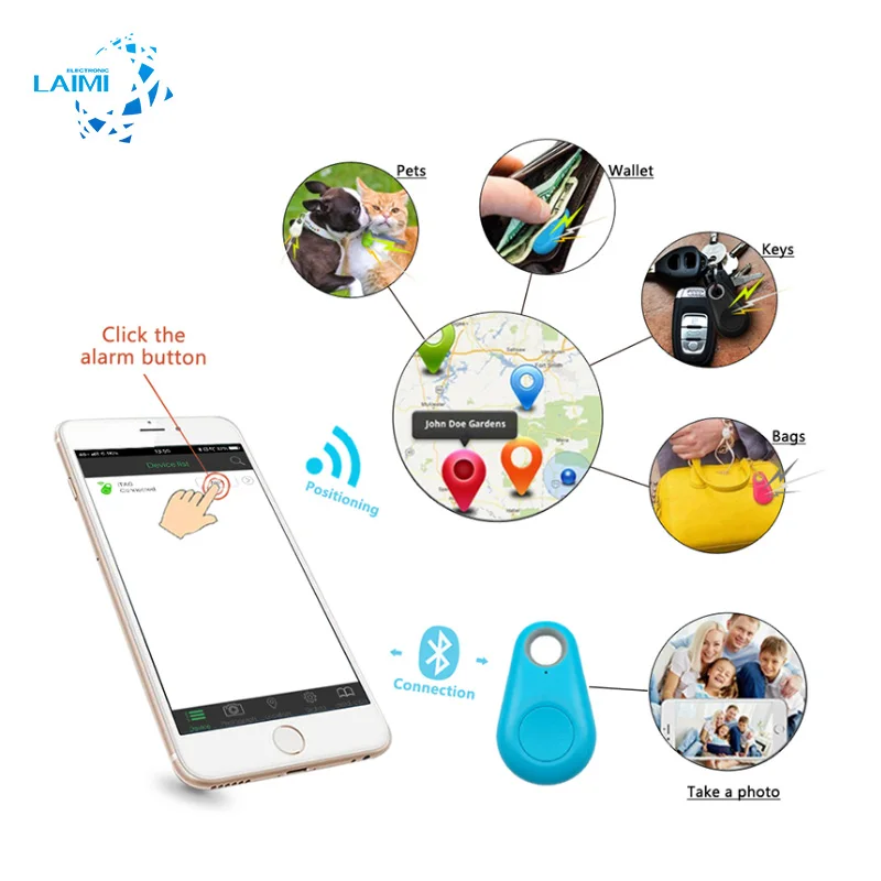

Laimi Smart Mini Anti-lost Waterproof Bluetooth Gps Tracker For Pet Dog Cat Keys Wallet Bag Kids, Blue black green pink white