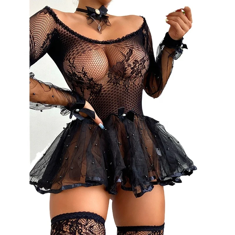 

New Style Sexy See Through Black Lace Short Skirt Hot Erotic Lingerie, Green