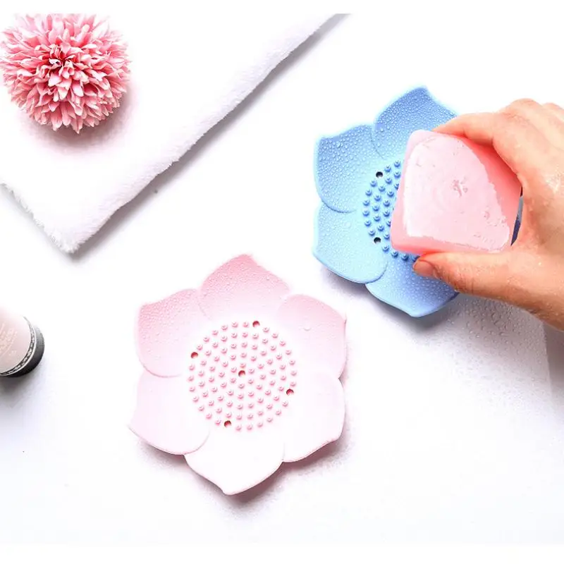 

1pc Silicone Box Portable Soap Dishes Draining Soap Dish Soap Box Plate Lotus Shape Holder Bathroom Accessories, As photo