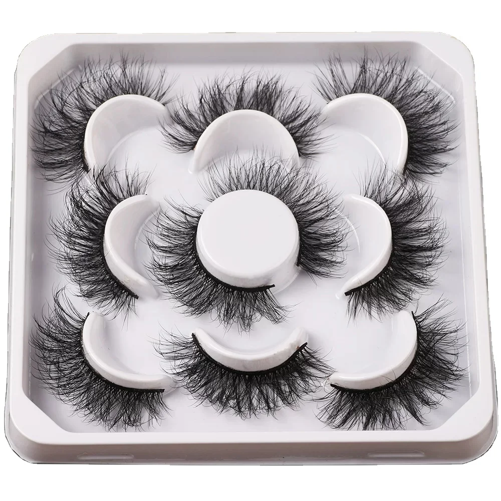 

Eyelashes Packaging,3D Mink Eyelashes Extension 5 Pairs Super Messy Fluffy Crisscross Pack Faux Cils False Mink Lashes in Bulk