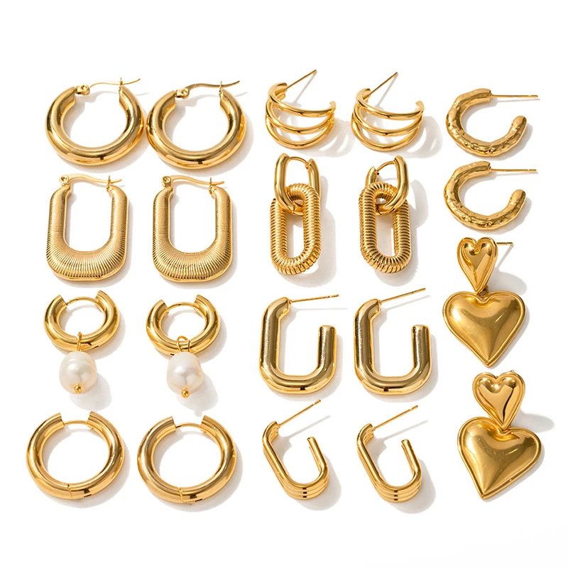 

Hollow Out Chunky Hoop Earring Waterproof 18K Gold Plated Stainless Steel Gold Hoop Earrings