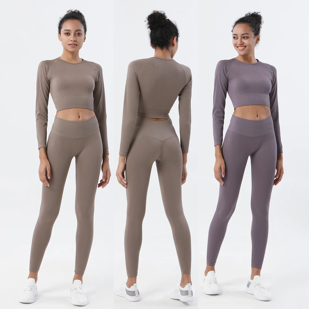 

Women clothing 2021 autumn Seven Colors Printed Yoga Running Trousers Leggings + Top Fitness Set Yoga Suit sport, Picture shows