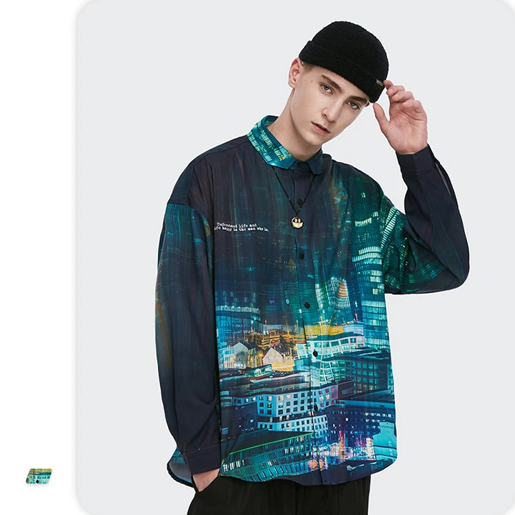 

Autumn New Design Loose Fit Mens Printing Long Sleeve Shirt