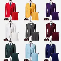 

Gentlemen Slim Fit Fashion Two Button 3-Piece Business Blazer Coat Vest Pants White Wedding Suits Set for Men