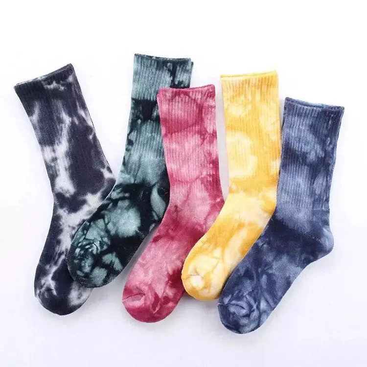 

No MOQ Custom logo embroidery socks designer cotton sport socks crew tie dye socks for men, 5 color