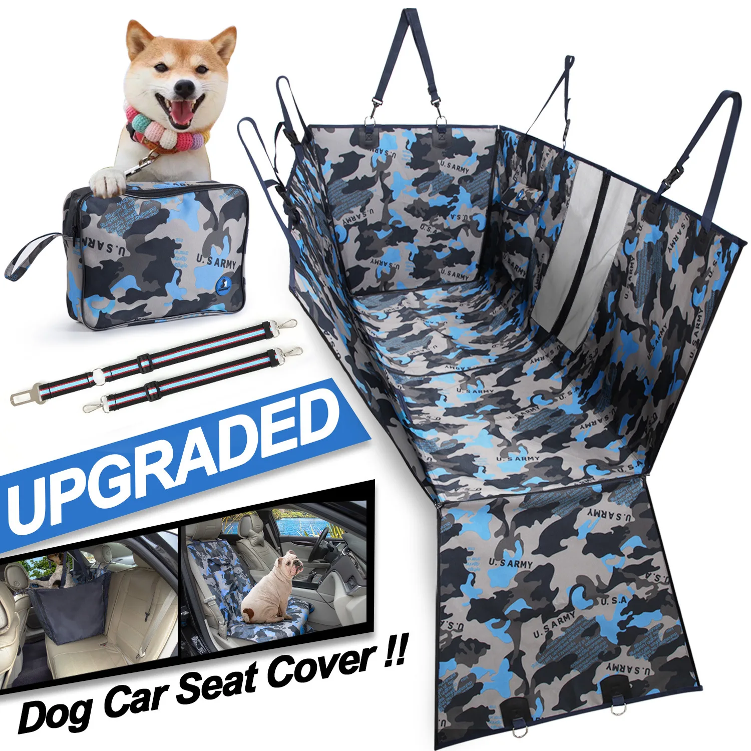 

Saiji wholesale new style splittable portable black camouflage large anti-dirty waterproof pet dog car back seat cover, As image, customized color