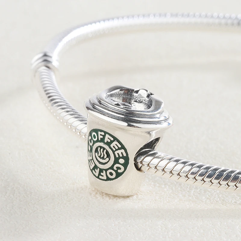 

2020 Wholesale Drink To Go Green Enamel Love Coffee Silver Charm