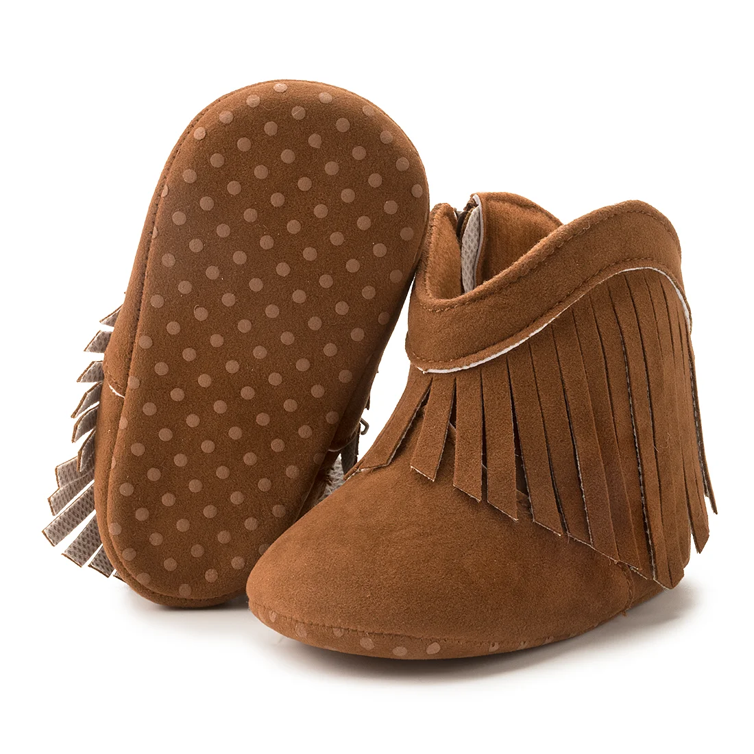 

Newborn Soft Winter Indoor Tassel Faux Suede Side Zipper Shoes For Babies Cowboy Toddler Girl Boots