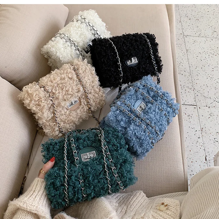 

Wholesale New Fur handbag Women 2021 Hot Selling Fashion Style Color Square Fur purse For Women, Picture