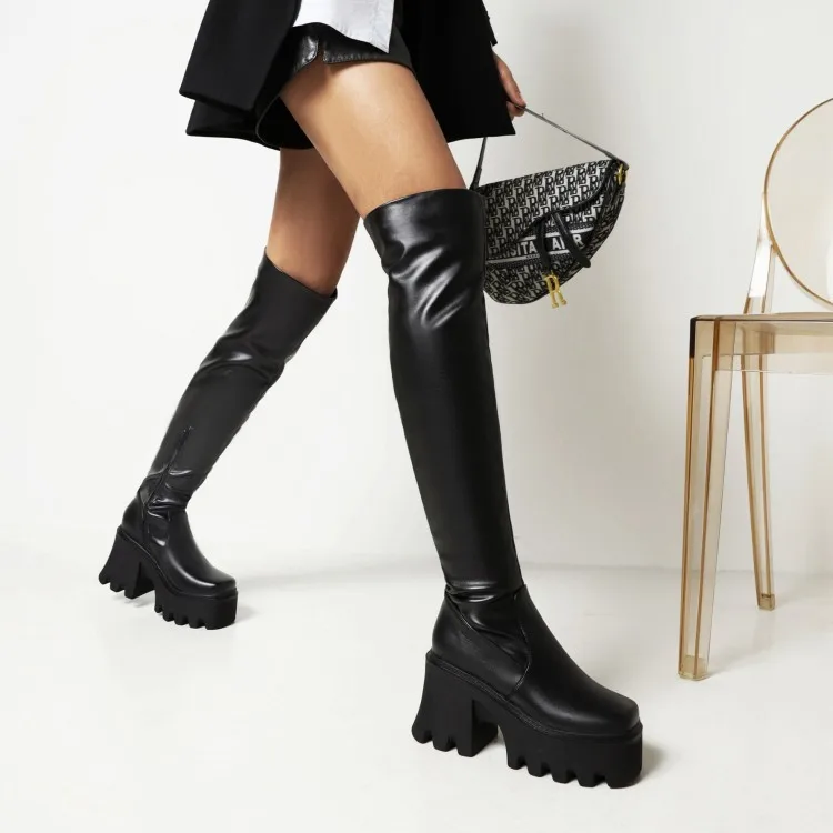 

platform boots women 2021 over the knee boots thigh high boots for women with heels and fur, Black,white