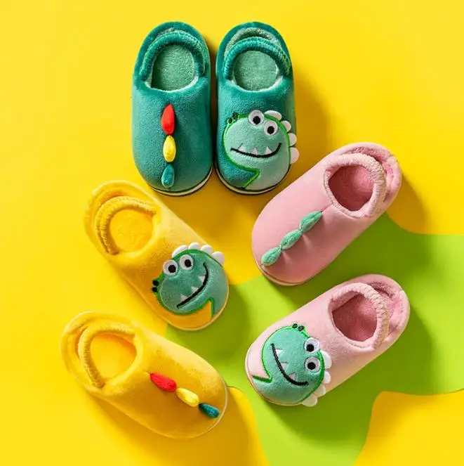 

New winter cute dinosaur children's cotton slippers with velvet warm indoor children's slippers, As the picture show
