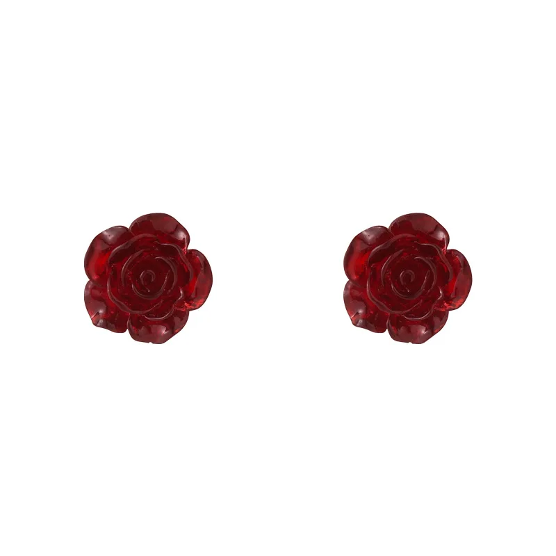 

French retro sweet elegant resin Pearl Rose stud earrings for women Camellia gentle fairy lady stud earrings