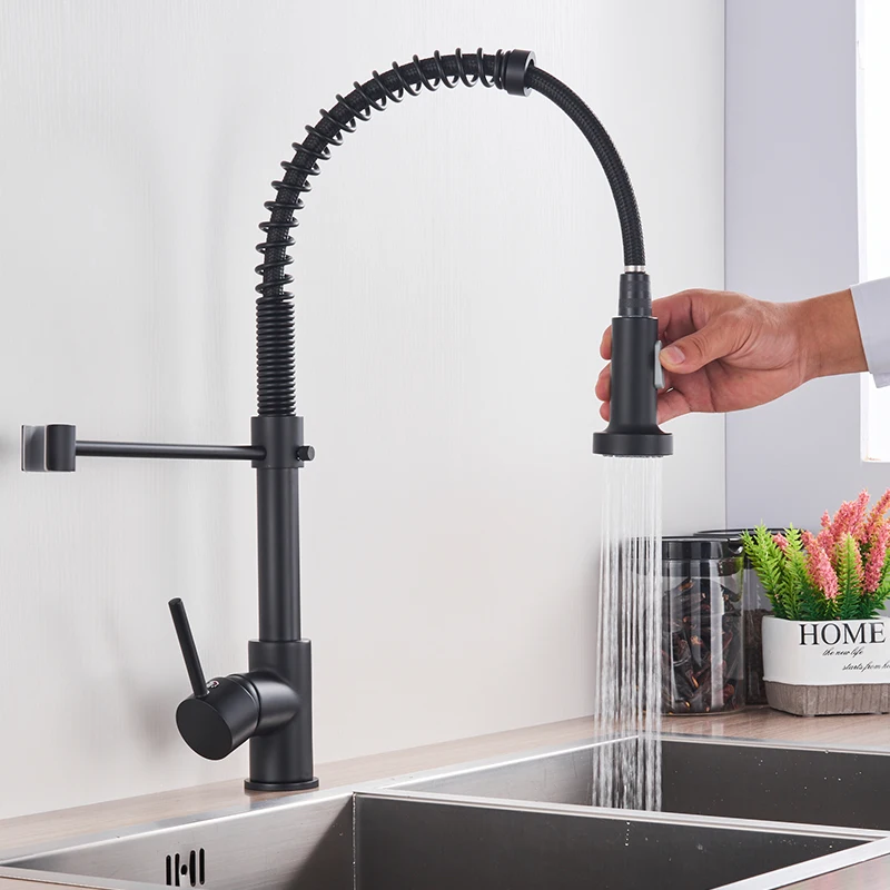 

Holmine Black Brass Kitchen Faucet Deck Mounted Mixer Tap 360 Degree Rotation Kitchen Faucet