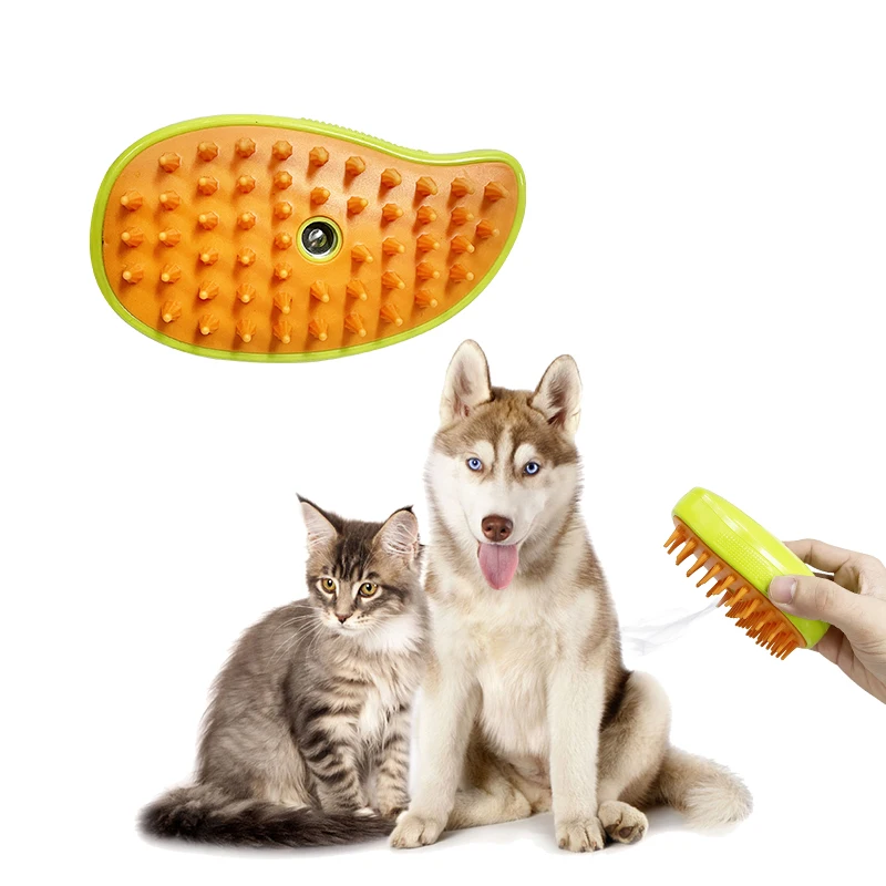 

2024 new product electric silicone cat steamy brush self cleaning pet grooming brush with release button for hair removal