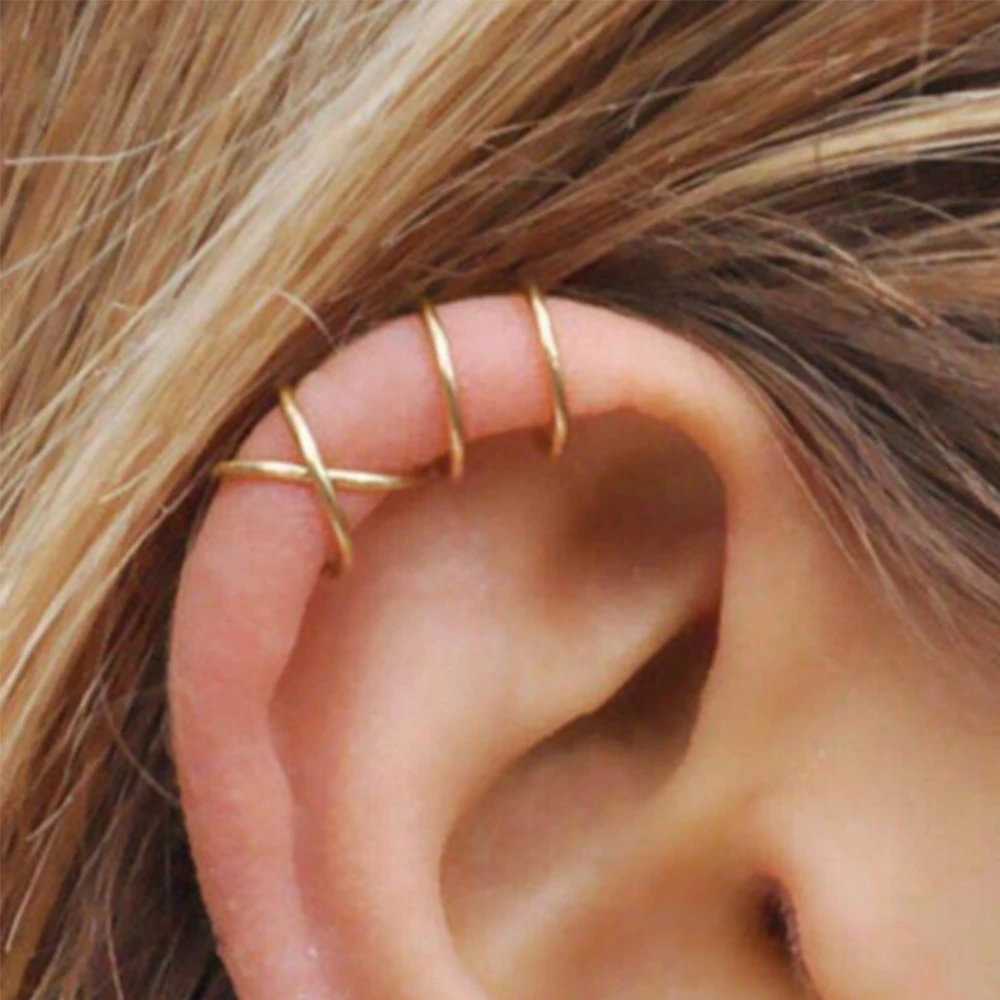 

Earring Jewelry For Women Men Non-Piercing Ear Clips Fake Cartilage 5Pcs/Set Ear Cuff Gold Leaves, Picture shows