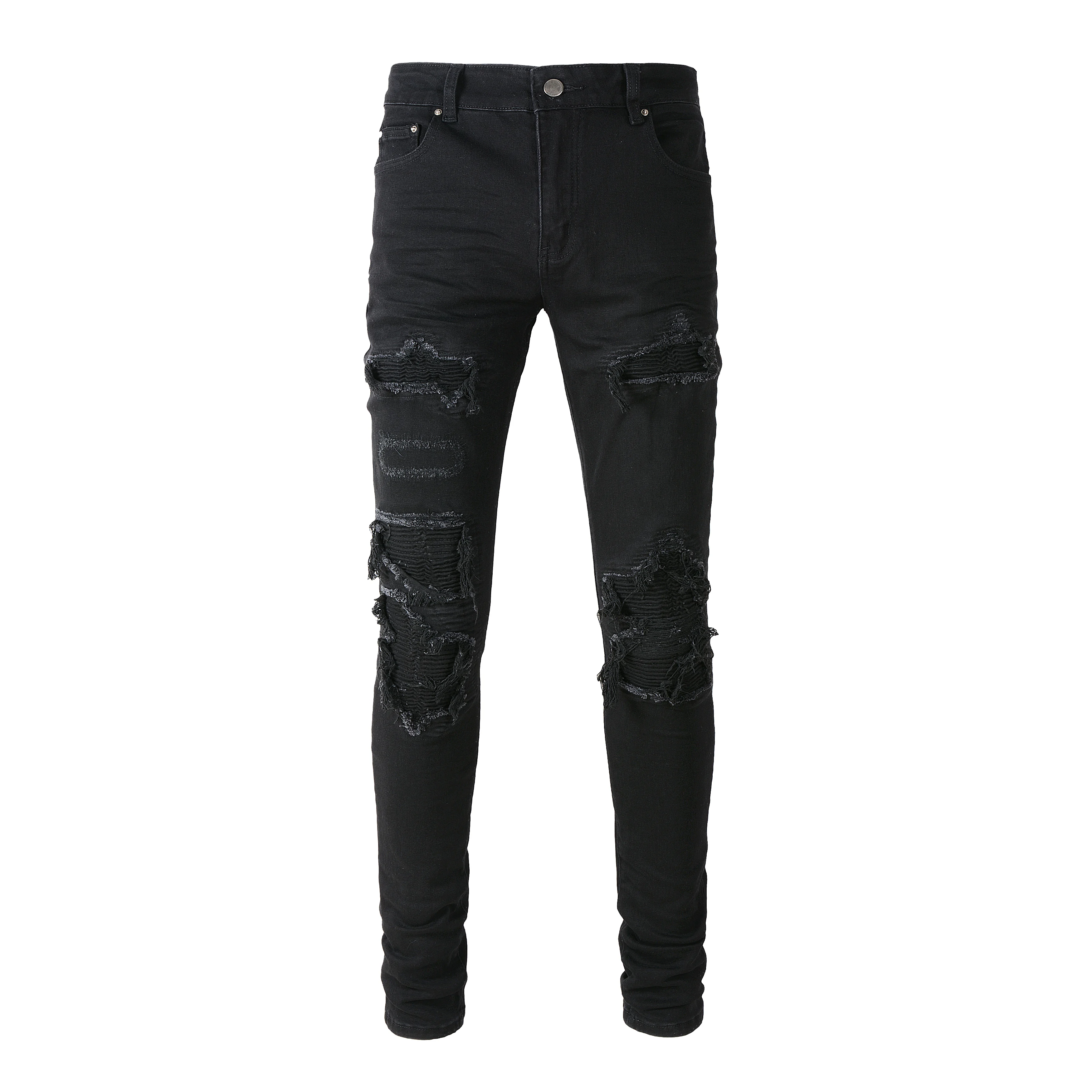 Rts For Dropshipping 8569 Casual Vintage Breathable ripped BikerJeans For Dropshipping Men Wrinkled Stylish Ripped Men's Jeans