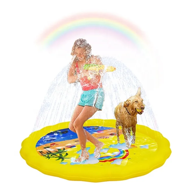 

68 Inch Large Portable Pvc Splash Pad Water Toys Outdoor Yard Garden Water Sprinkler For Kids Inflatable, Yellow, blue