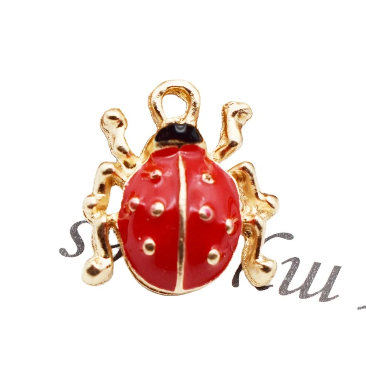 

Oil Dripping Beetle Alloy Hair Accessories Materials Earrings DIY Bracelet Necklace Ladybug Pendant Charms Jewelry Making, Red