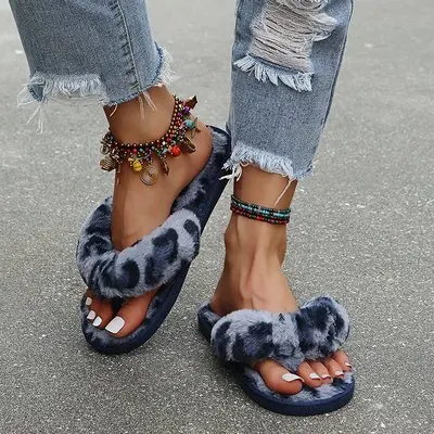 

Fashion style new arrival women slide autumn and winter flat bottom contracted warm and comfortable plush sandal for women