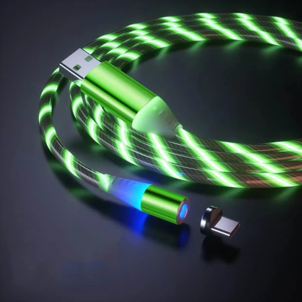 
Factory flowing electric magnetic power led usb charger type c micro usb 3 in 1 usb charging cable for lightning mobile phone 