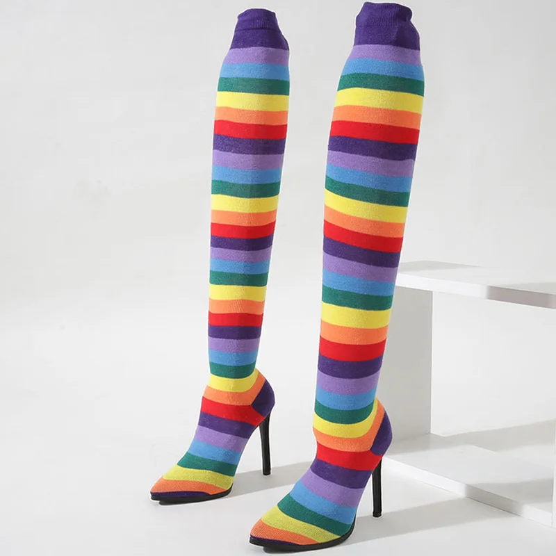 rainbow thigh high boots