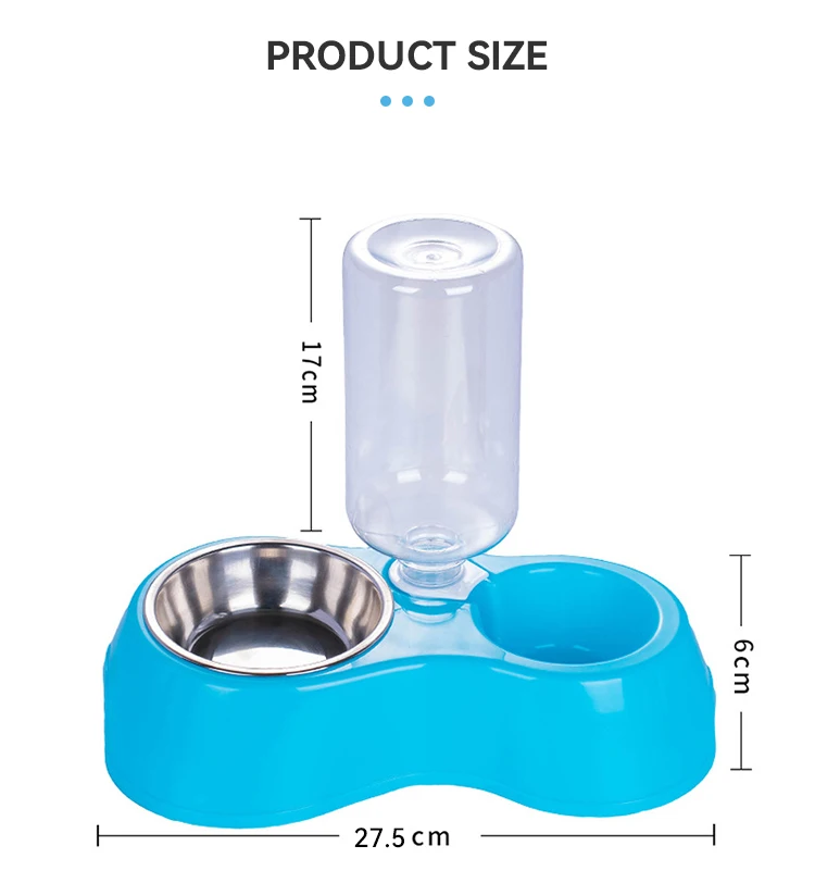 

Automatic Pet Feeder Stainless Steel Water Food Dispenser Cat Dog Pet Double Bowls, Blue color