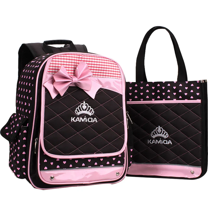 

Wholesale Students 2pcs Female Women Cute Pink Girls Princess Kids Trendy Backpack School bags with tote bag, Black&pink