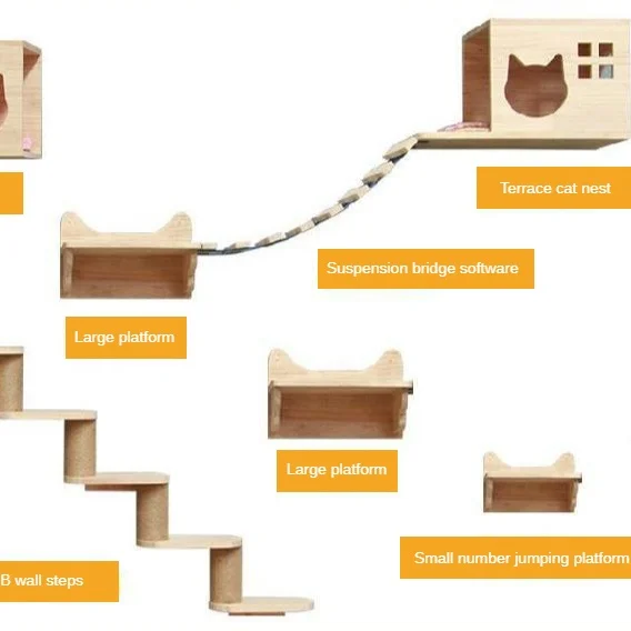 

New fashion simple solid wood wall-mounted package 3 cat litter