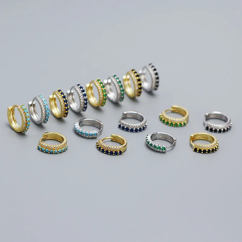 Fashion Jewelry 925 Silver Earrings Jewelry 18K Gold Plated Mixed Color Double Row Sterling Silver  Hoop Earrings for Women