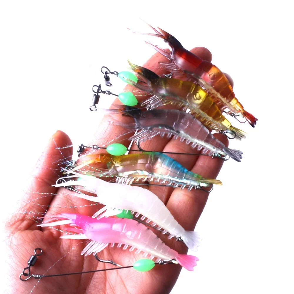 

Hengjia new Soft luminous shrimp bait simulation Bionic bait 8cm 5.3g plastic soft shrimp fishing lures, 6colors,5# ,6# color with luminous color body