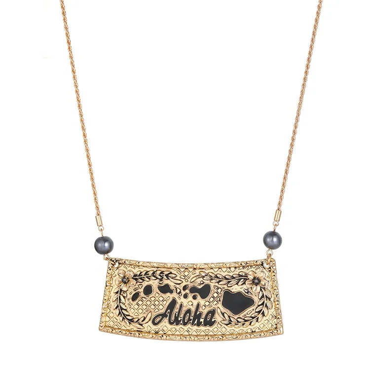 

Wholesale Trendy Gift Design Pendant Square Hawaiian Necklace Long Necklaces For Women, Golden