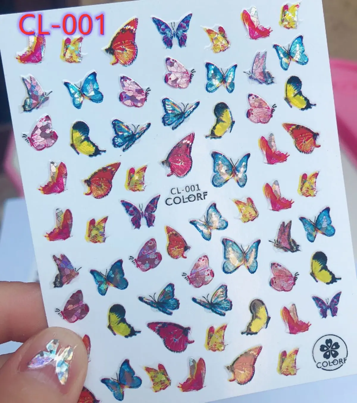 

CL001-027 Cross-border E-commerce Little Red Book Hot Style Laser Butterfly New Style Nail Sticker Colorful Nail Sticker