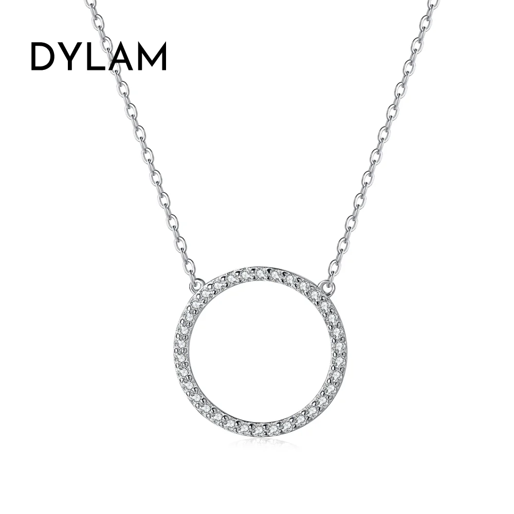 

Dylam Metallic Style New Design Charm 5A Zircon Pendant Circle Halo Necklace Romantic 18K Gold Plated Wedding Necklaces