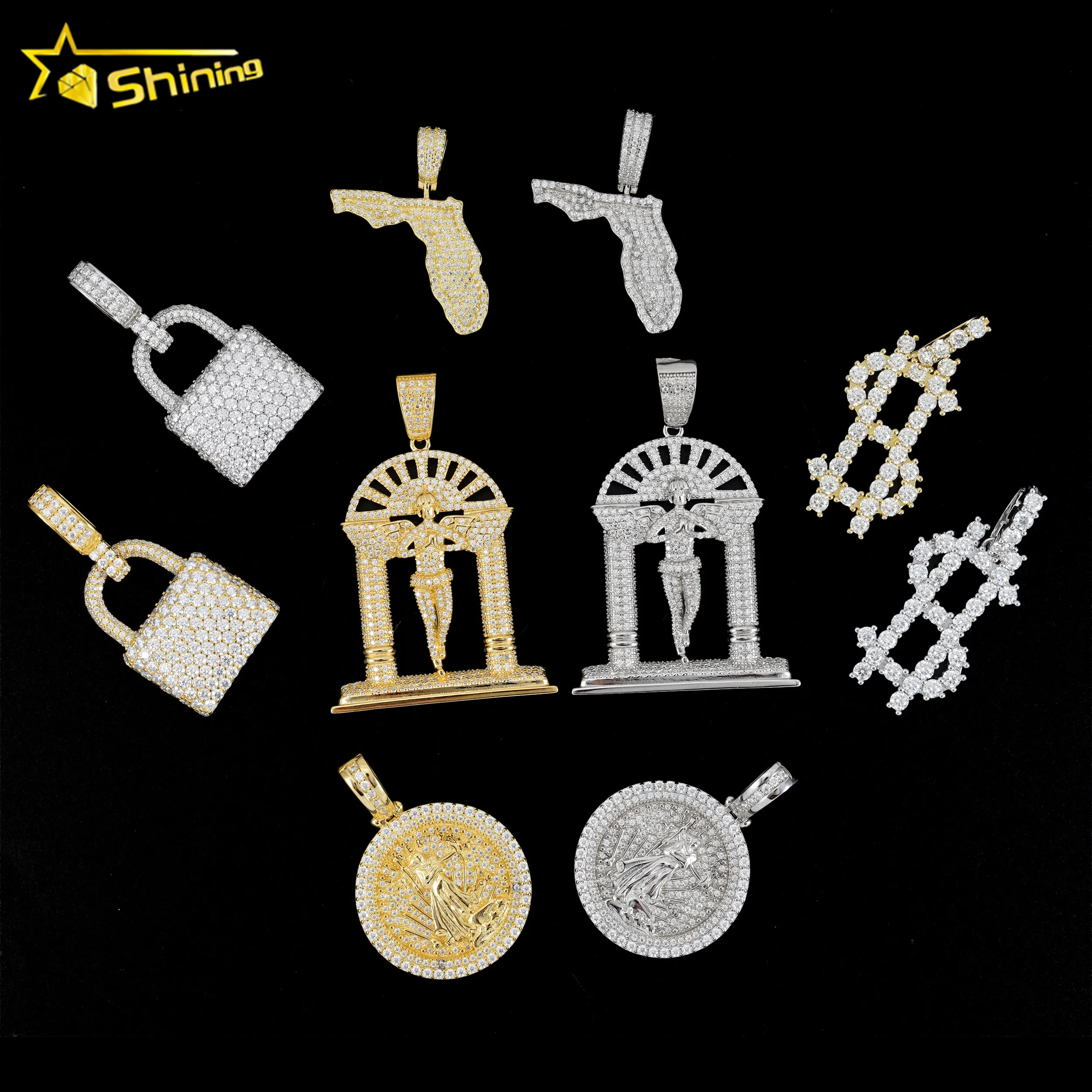 

Fine jewelry 925 sterling silver luxury diamond vvs moissanite high quality custom hip hop pendant