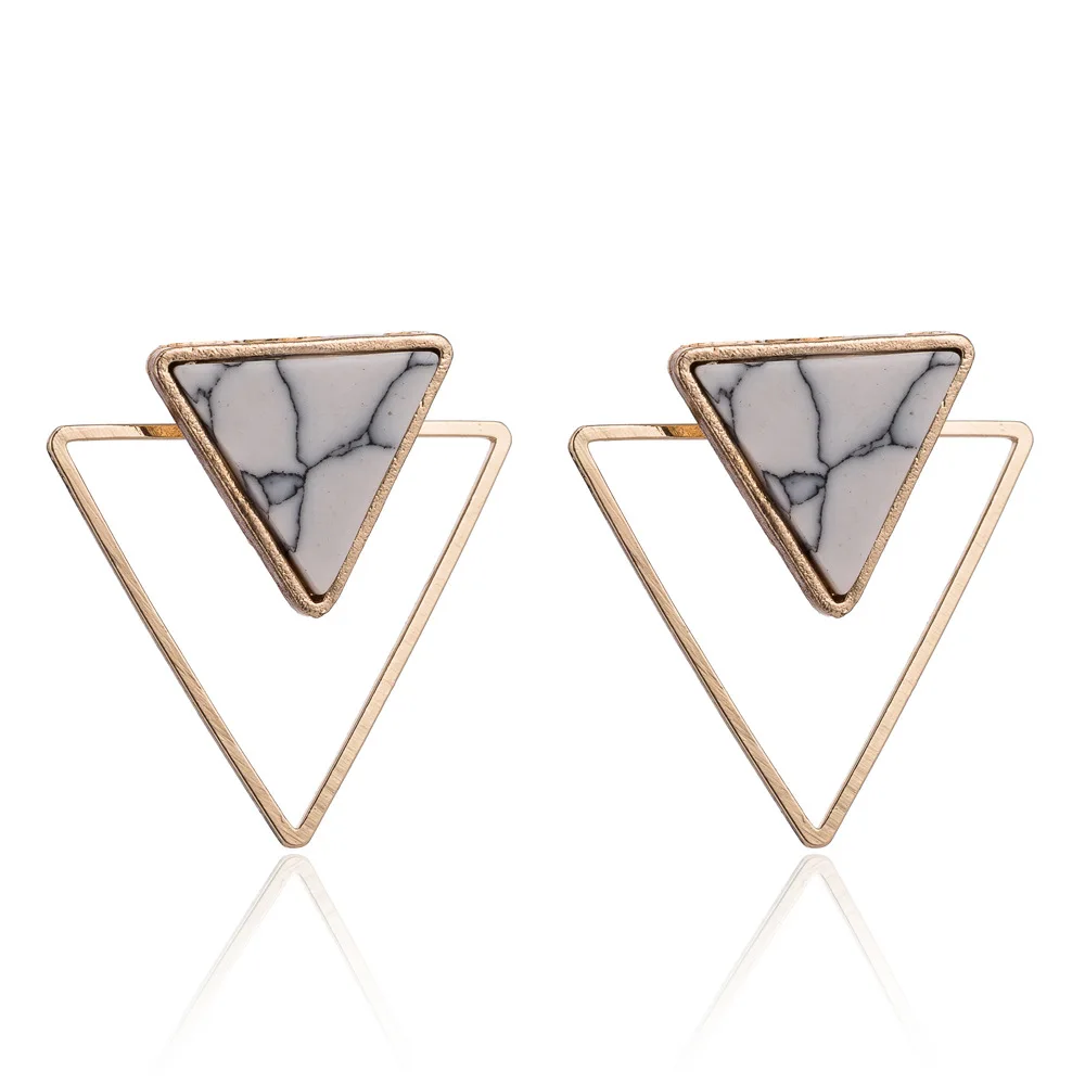 

JUHU Popular accessories stylish stud earrings geometric simple triangle round drop earring marble stud earrings for women, Gold