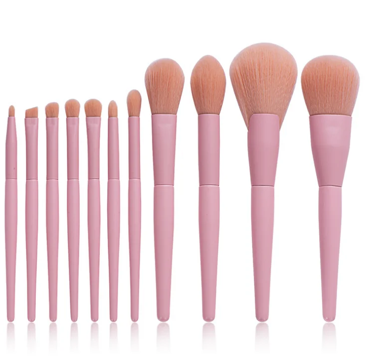 

High Quality Amazon Hot Selling 11pcs Wood Pink Handle Face Beauty Eye Shadow Brush Foundation Brush Makeup Brushes Set