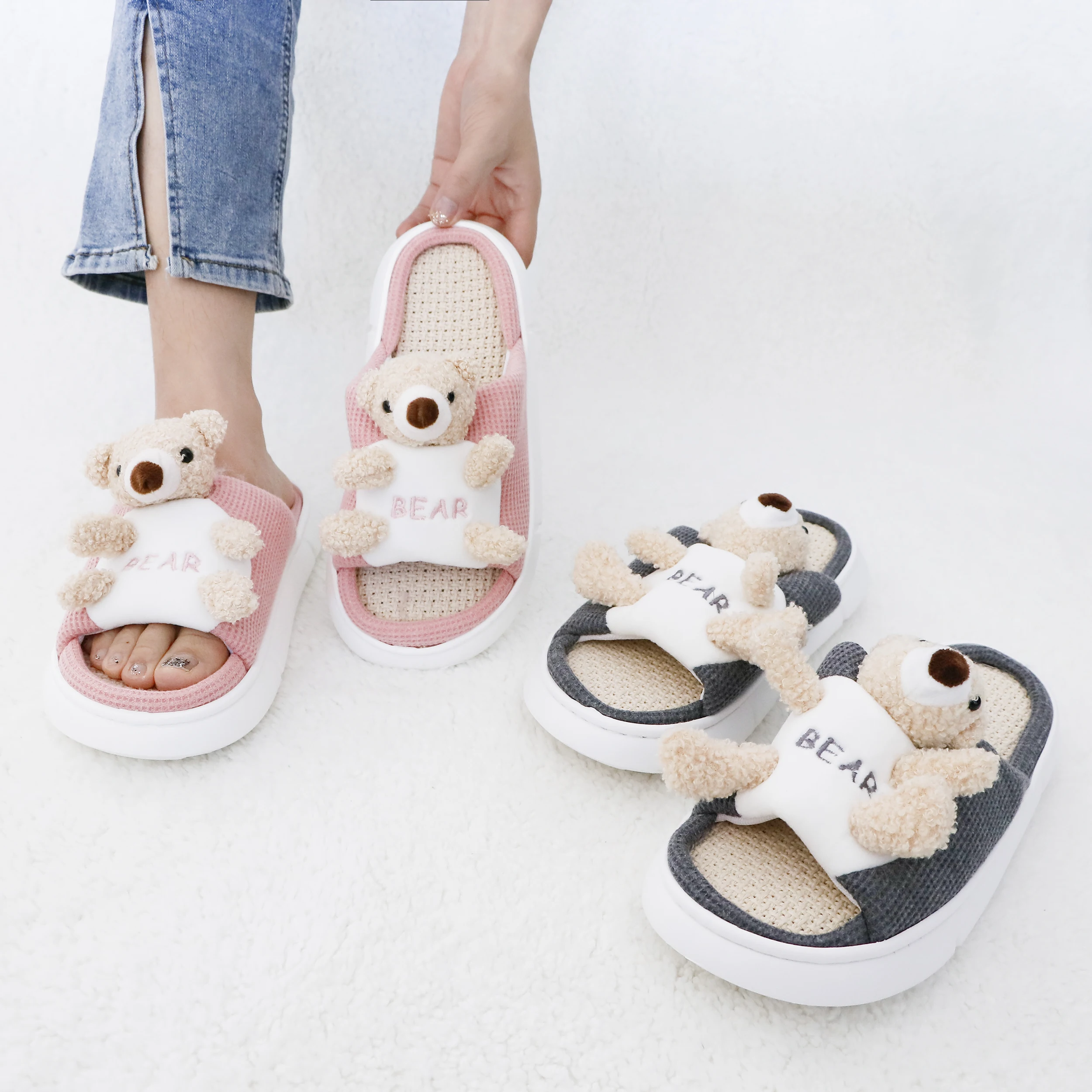 

High Quality Linen Girls Women Indoor Home Slipper Cute, Customized colors