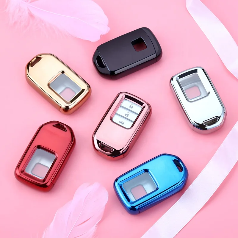 

Free shipping Soft TPU Plastic Protective Key Fob Cover for 2015 2016 2017 2018 Honda Accord Civic CR-V Pilot Smart Key Cover, Red/blue/gold pink /gold /silver/black