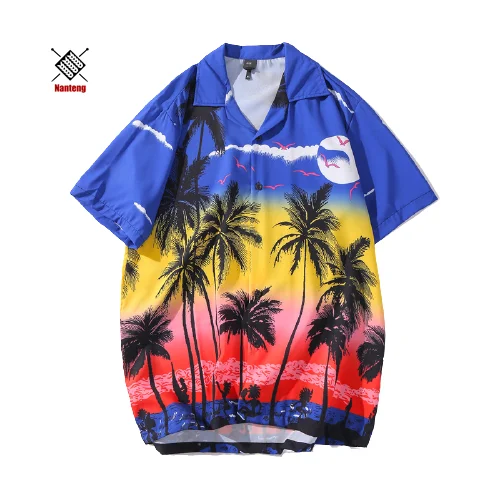 

Low MOQ Custom Digital Sublimation Printing Eco Friendly Short Sleeve Group Vintage Beach Plus Size Shirts Hawaiian