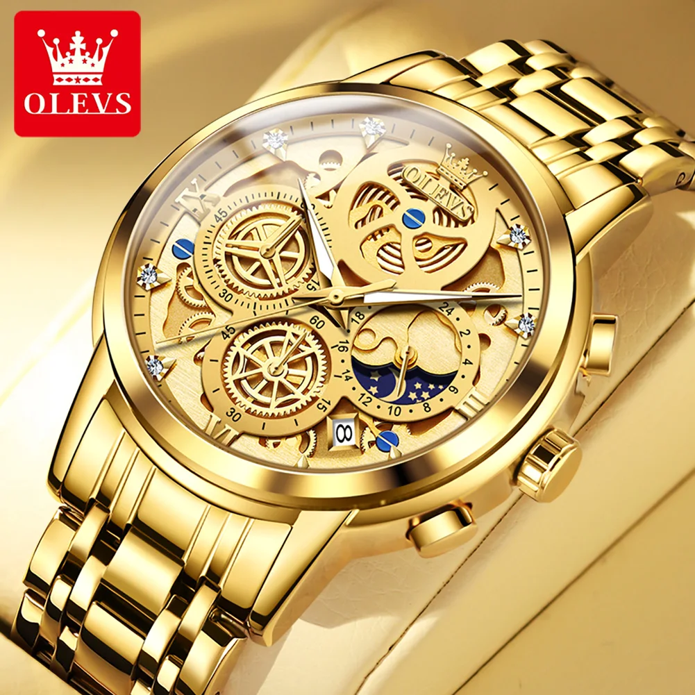

OLEVS 9947 custom OEM sport watch waterproof multifunction moonphase Hollow tourbillon watch for men quartz watches