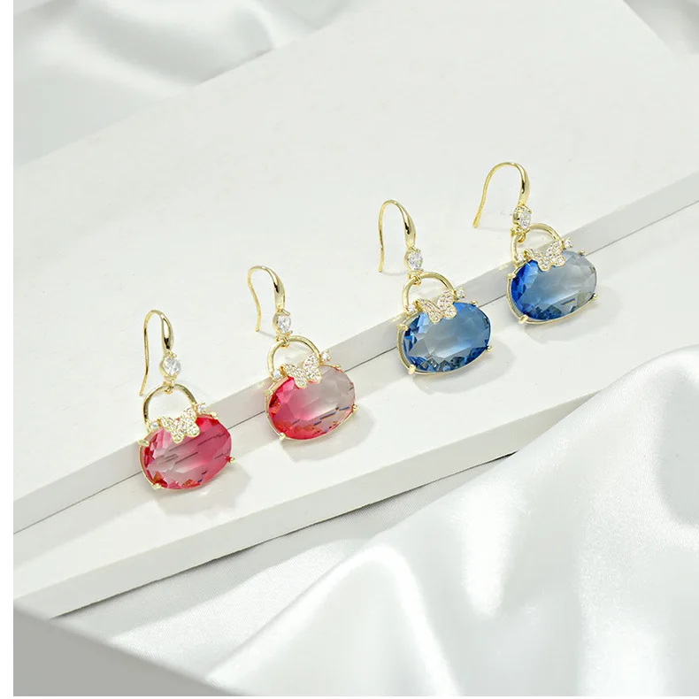 

summer new trendy tourmaline earrings colorful crystal drop hook earrings tourmaline jewelry crystal hook earring women