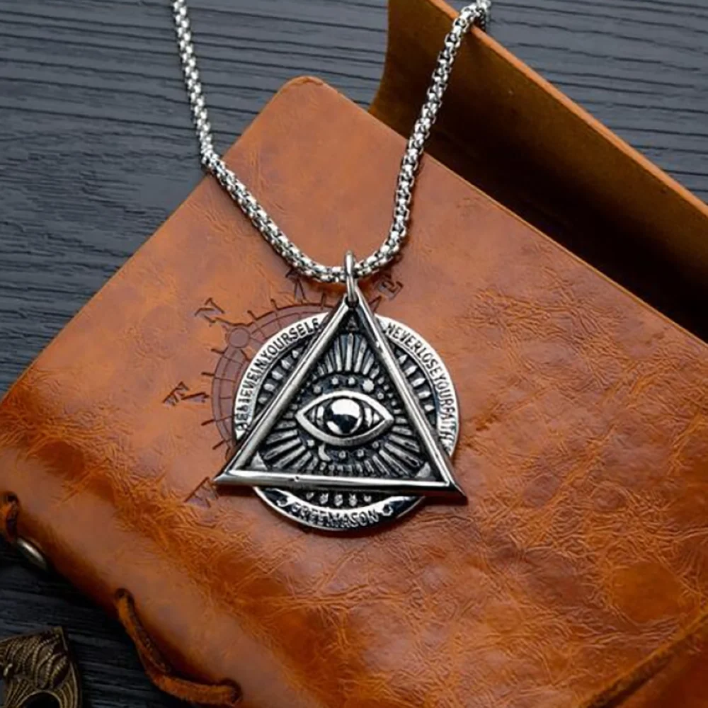 

Retro Punk Fashion Cool Triangle Stainless Steel Eye Men Necklace Pendant Hip Hop Jewelry