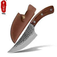 

2020 new ultra sharp hand forged hammered pattern 5.5 inch fixed blade knifes survival knife hunting with pu leather sheath