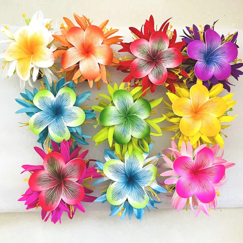 

Hawaiian heaven bird Foam flower hair clip Artificial Island eva tiara frangipani plumerial hibiscus ear accessories, 14 colors available