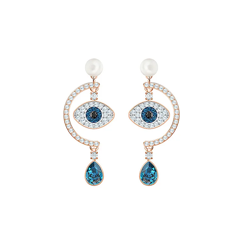 

925 Sterling Silver Stud Rose Gold Plating Clear Crystal European Hook Stone Diamond Drop Pearl Cz Evil Eye Earrings, Colorful