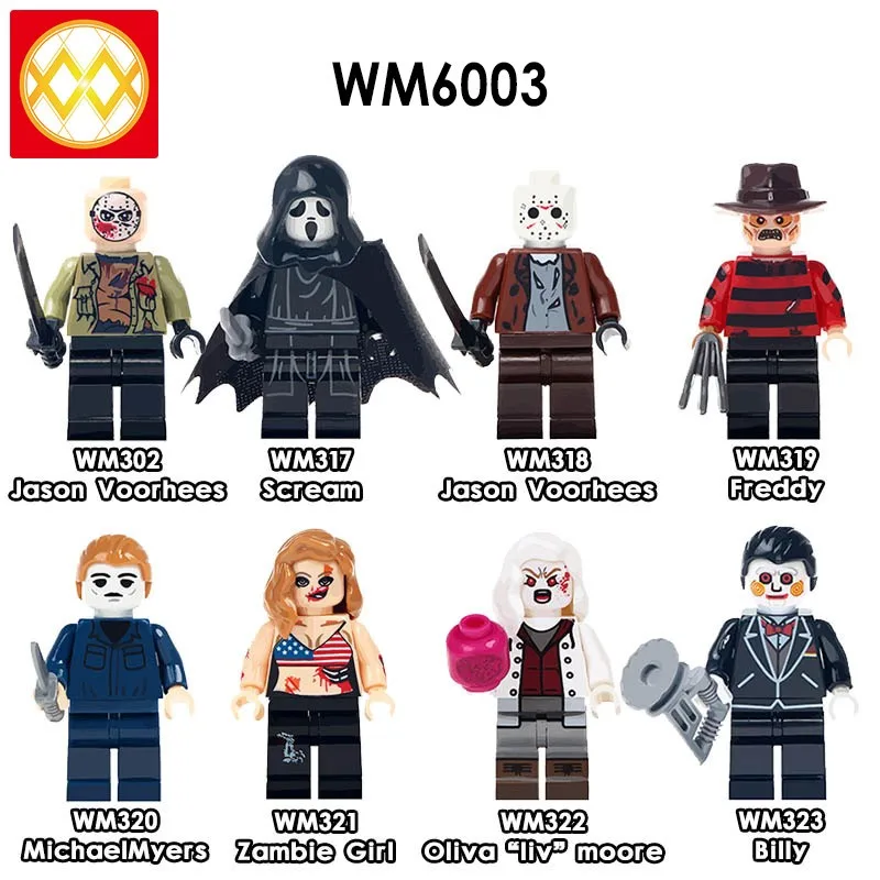 8pcs Horror Movie Toys Jason Scream Killer Minifigures Building Block Fit Lego 