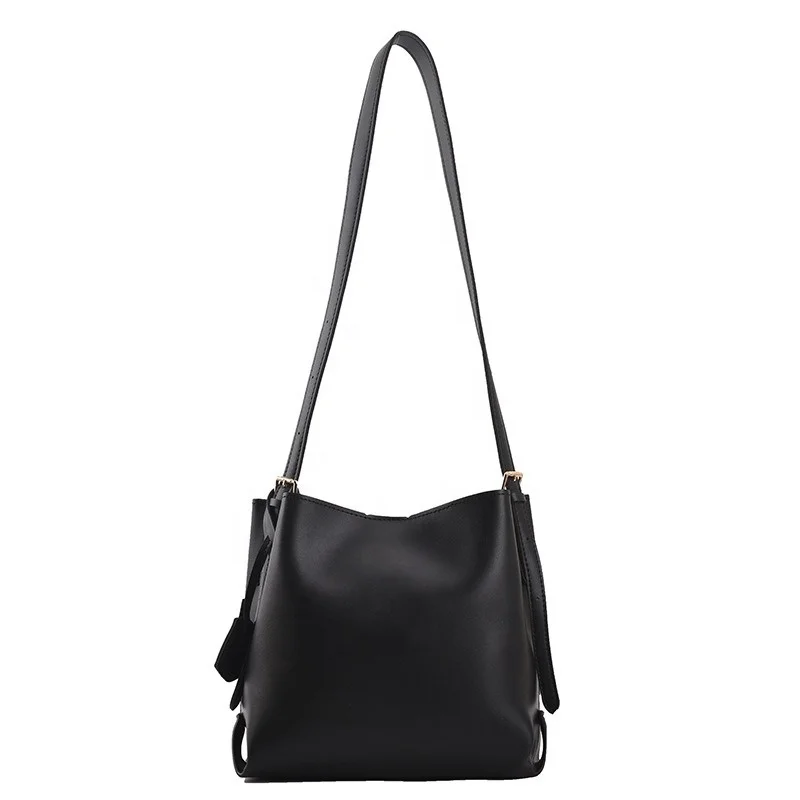 

Fashion Small PU Leather Bucket Bag Solid Color One Shoulder Handbag Girl Travel Large Capacity Bag