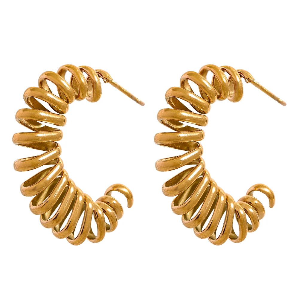 

JINYOU 948 Statement Stainless Steel C Shape Twisted Huggie Earrings Gold Color Geometric Texture Trendy Waterproof Jewelry Wome