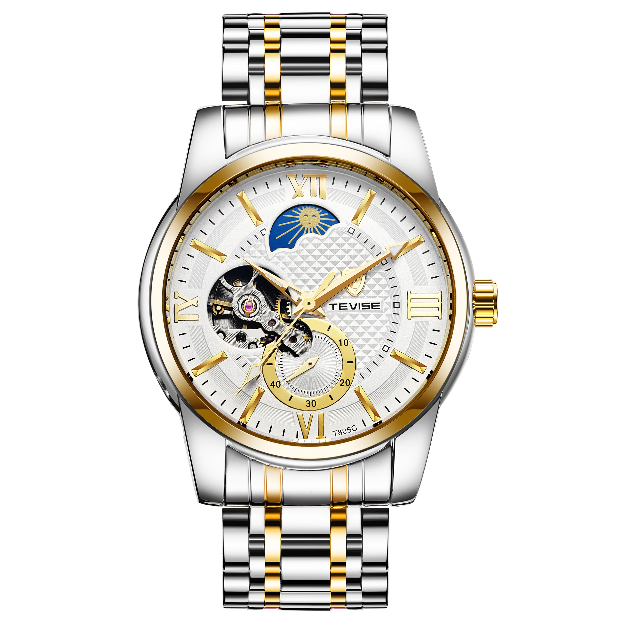 

Tevise Men mechanical moon phase hollow out movement luminous waterproof watch, 6 colors